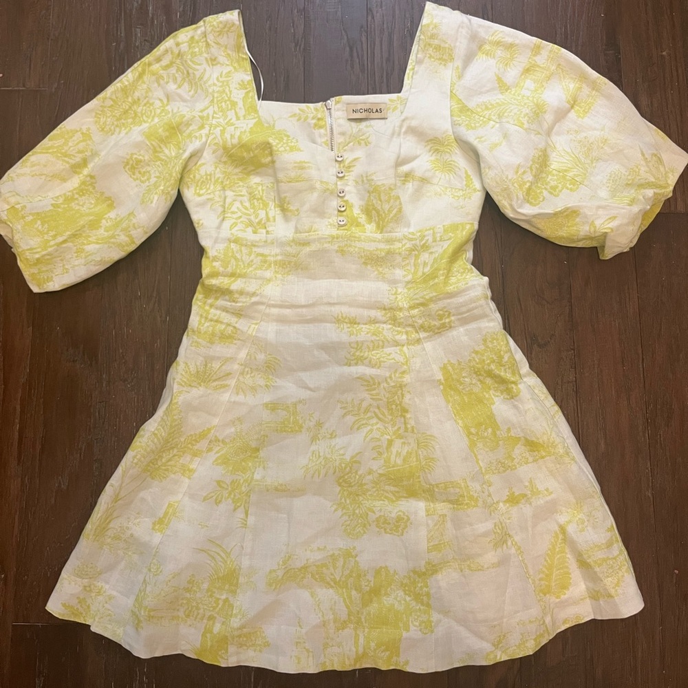 NWT NICHOLAS Yellow Toile Lydia Mini Dress Size 0